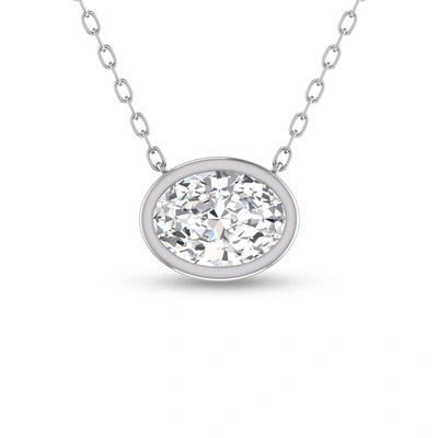 Lab Grown Diamonds Lab Grown 1/2 Ctw Oval Bezel Set Diamond Solitaire Pendant In 14k White Gold In Silver