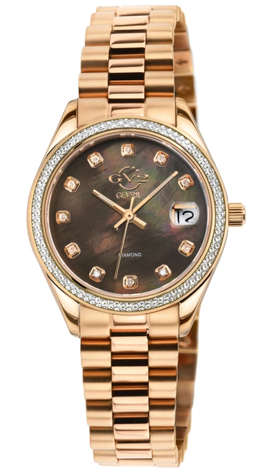 Gv2 Women's Turin Diamond, Burgundy Mop Dial, Iprg Stainless Steel Watch In Beige