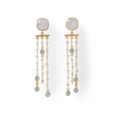 Liv Oliver 18k Rainbow Moonstone And Blue Topaz Chandelier Earrings In Silver