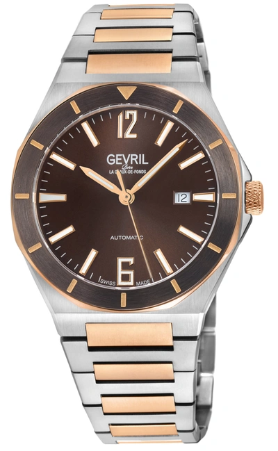 Gevril Men's High Line Automatic Watch Stainless Steel Case, Top Ring In Brown Sapphire Crystal, Two Toned