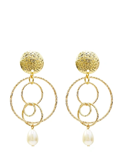 Liv Oliver 18k Gold Multi Link Pearl Earrings