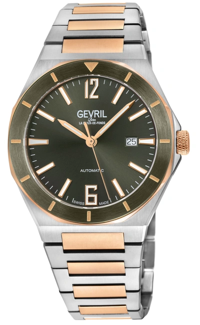 Gevril Men's High Line Automatic Watch Stainless Steel Case, Top Ring In Green Sapphire Crystal, Two Toned In Multi