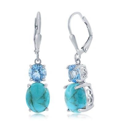 Simona Sterling Silver Oval Turquoise & Round Gem Earrings - Blue Topaz