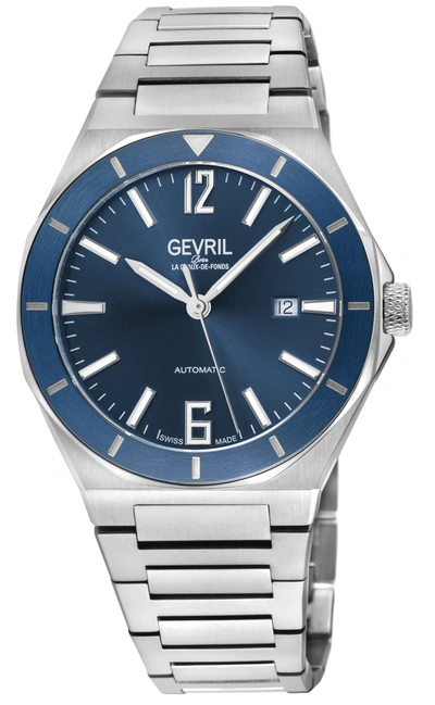 Gevril Men's High Line Automatic Watch Stainless Steel Case, Top Ring In Blue Sapphire Crystal, Stainless S