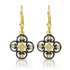 Genevive Sterling Silver Black And Gold Plated Cubic Zirconia Drop Earrings In Silver