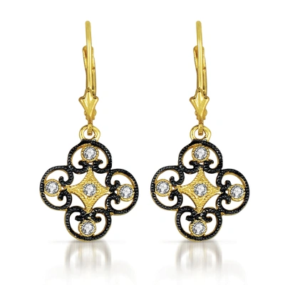 Genevive Sterling Silver Black And Gold Plated Cubic Zirconia Drop Earrings