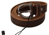 John Galliano Brown Leather Logo Design Round Buckle Waist Belt In Black