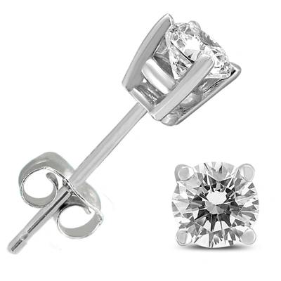 Monary 1/2 Carat Tw Round Diamond Solitaire Stud Earrings In 14k White Gold In Silver