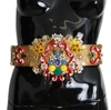 Dolce & Gabbana Embellished Floral Crystal Wide Waist Golden Belt In Multi
