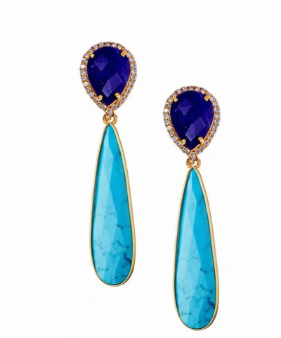 Liv Oliver 18k Sapphire & Turquoise Earrings In Blue