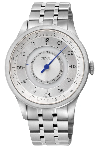 Gevril Men's Jones St Swiss Automatic Silver-tone Stainless Steel Bracelet Watch 45mm In Sapphire