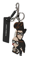 Dolce & Gabbana Leather Dominico Stefano Sicily Western Badge Keychain In Black