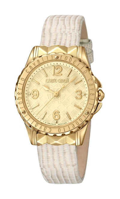 Roberto Cavalli By Franck Muller Roberto Cavalli Women's Champagne Dial Beige Leather Watch In Gold