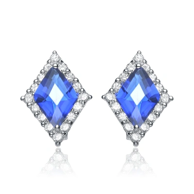 Genevive Sterling Silver Sapphire Cubic Zirconia Stud Earrings In Blue