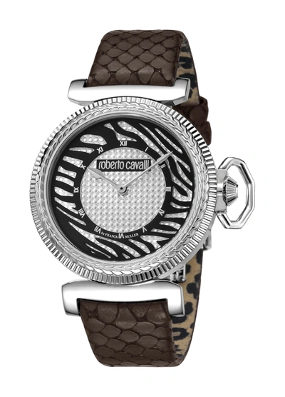 Roberto Cavalli By Franck Muller Roberto Cavalli:womens Silver Dial Brown Leather Watch In White