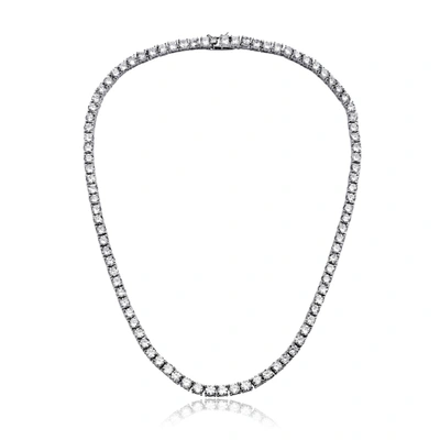 Rachel Glauber White Gold Plated Cubic Zirconia 3mm Tennis Necklace In Silver