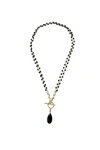 A BLONDE AND HER BAG Michaela Double Lariat Necklace in Black Onyx with Black Onyx Drop