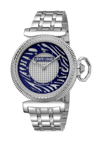 Roberto Cavalli By Franck Muller Roberto Cavalli: Womens Silver Dial Stainless Steel Watch In Blue