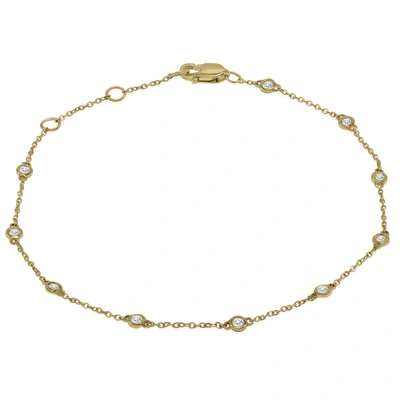 Monary 1/4 Carat Tw Bezel Set Genuine Diamond Station Bracelet In 14k Yellow Gold In White