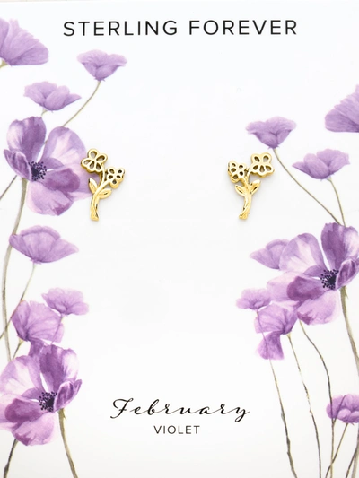 Sterling Forever 14k Over Silver Birth Flower February Violet Studs In Gold