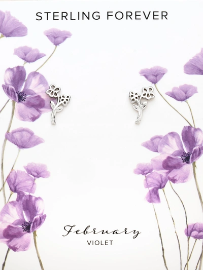 Sterling Forever Silver Birth Flower February Violet Studs
