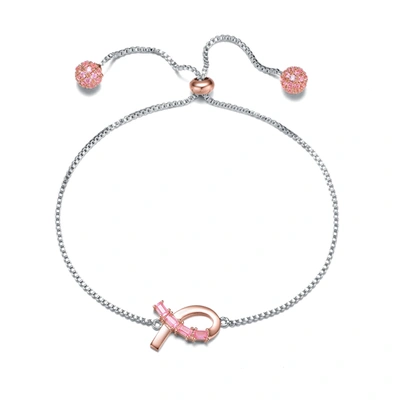 Genevive .925 Sterling Silver Two Tone With Pink Cubic Zirconia Loop Bracelet