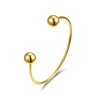 RACHEL GLAUBER RA 14K YELLOW GOLD PLATED BALL CAPPED OPEN CUFF BANGLE BRACELET