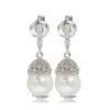 Suzy Levian Sterling Silver Pearl & White Sapphire Crown Earrings In White