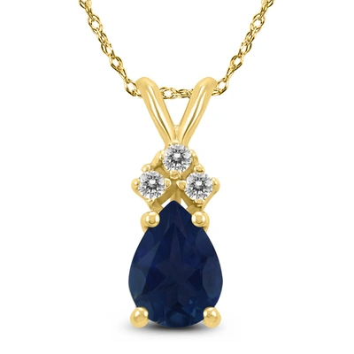 Monary 14k Yellow Gold 6x4mm Pear Sapphire And Diamond Pendant In Blue