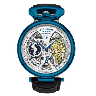 Stuhrling Original Emperor's Grand Dt 3920 Automatic 46mm Skeleton In Blue