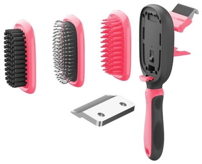 Pet Life Conversion 5-in-1 Interchangeable Dematting And Deshedding Bristle Pin And Massage Grooming Pet Comb In Pink