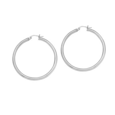 A & M 925 Sterling Silver Plain 1.8" Hoop Earrings