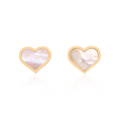 The Lovery Large Mother Of Pearl Heart Stud Earrings In Pink