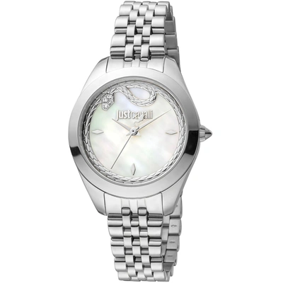 Just Cavalli Women's Snake Mother Of Pearl Dial Watch In Silver