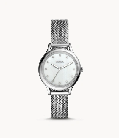 Fossil Women's Laney Three Hand Stainless Steel Mesh Watch 34mm In Silver