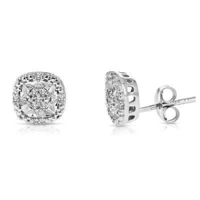 Vir Jewels 1/10 Cttw Diamond Earrings In .925 Sterling Silver Push Backs Cushion Shape In Grey