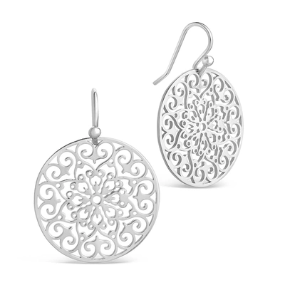 Sterling Forever Round Filigree Dangle Earrings-rose Gold In Silver