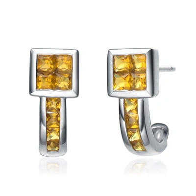 Genevive Sterling Silver Amber Cubic Zirconia Geometric Earrings In Yellow