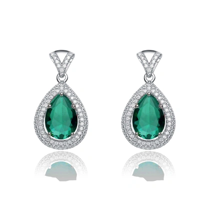 Genevive Sterling Silver Emerald Cubic Zirconia Teardrop Earrings In Green