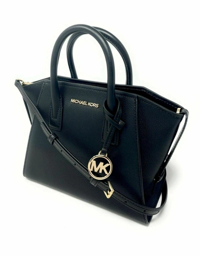 Michael Kors Avril To Zi  Ebbled Leather Satchel Crossbody Bag In Black