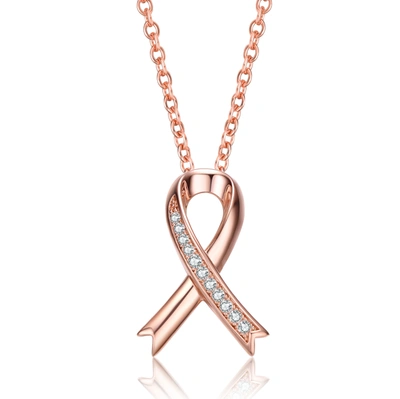 Genevive Sterling Silver Rose Gold Plated Cubic Zirconia Loop Necklace In Pink