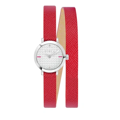Furla Women's Vittoria Silver Dial Calfskin Leather Watch In Red