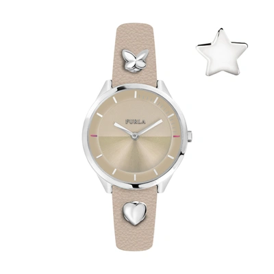 Furla Women's Pin Beige Dial Calfskin Leather Watch In White