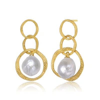 Genevive Sterling Silver Gold Plated Freshwater Drop Pearl Open Earrings