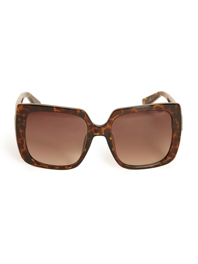 Guess Factory Rhinestone Logo Plastic Square Sunglasses In Brown