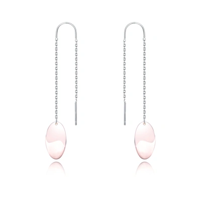 Genevive Classy Sterling Silver Oval Rose Gold Plated Metals Dangling Earrings In Pink