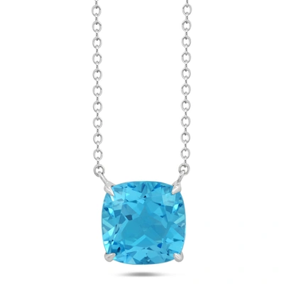Nicole Miller Sterling Silver With 8mm Cushion Cut Gemstone Necklace, 18" In Blue