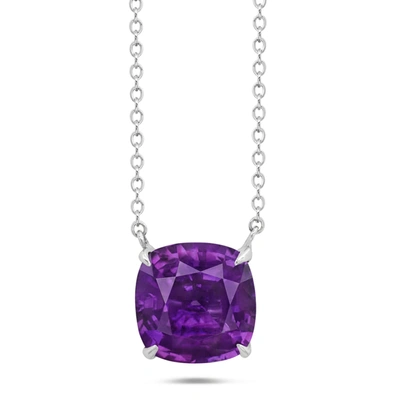 Nicole Miller Sterling Silver With 8mm Cushion Cut Gemstone Necklace, 18" In Purple