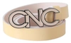 Costume National Beige Leather Pink Letter Logo Belt In Beige