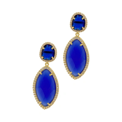 ADORNIA BLUE DROP MARQUIS HALO EARRINGS GOLD